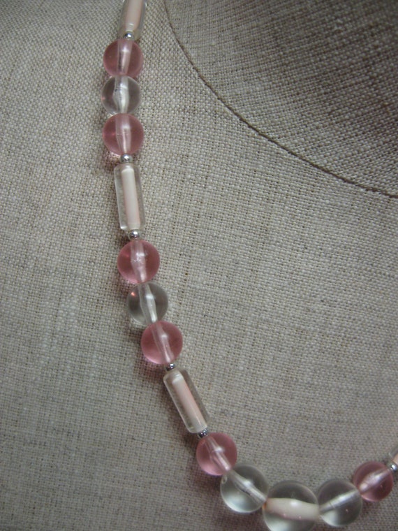 Necklace Acrylic Transparent Clear And Pink Round… - image 3