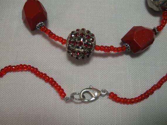 Necklace Red Beads Multi Size Silver Tone Bead Mu… - image 6