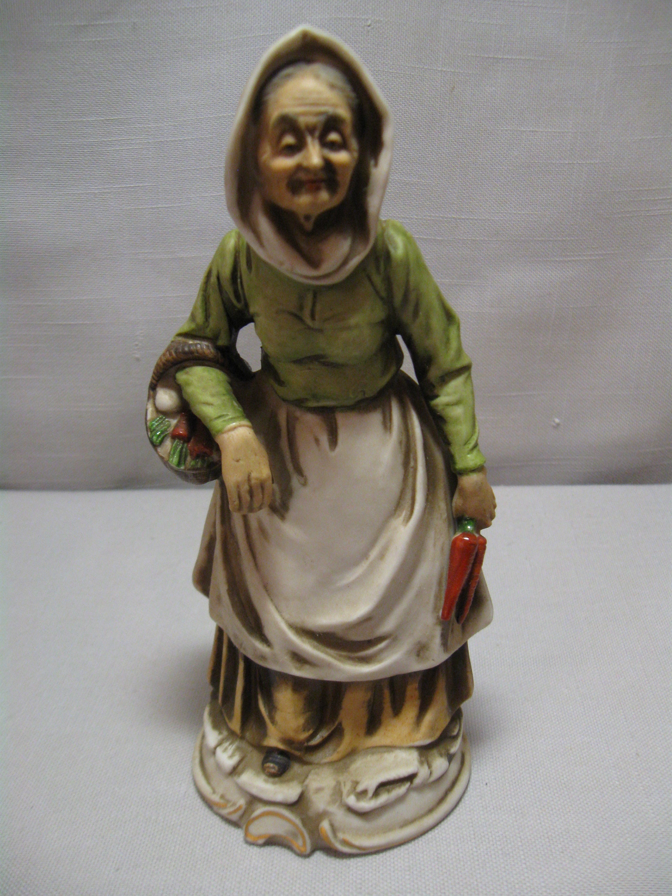 Figurine Bisque Porcelain Elderly Old Lady Carrying Carrots and
