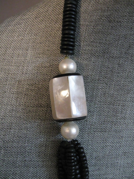 Necklace Matt Black Seed 6 Strands 4 Faux Pearls … - image 2