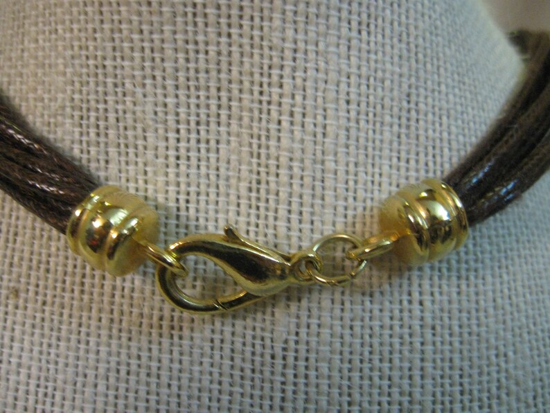 Necklace Choker Brown Faux Leather 2 Knotted Cord Pendants 7 Strands Gold Tone Lobster Clasp image 4