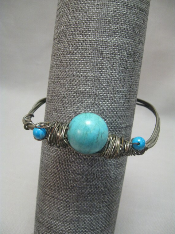 Bracelet Bangle Wire Wrap Rustic Silver Tone Turq… - image 2