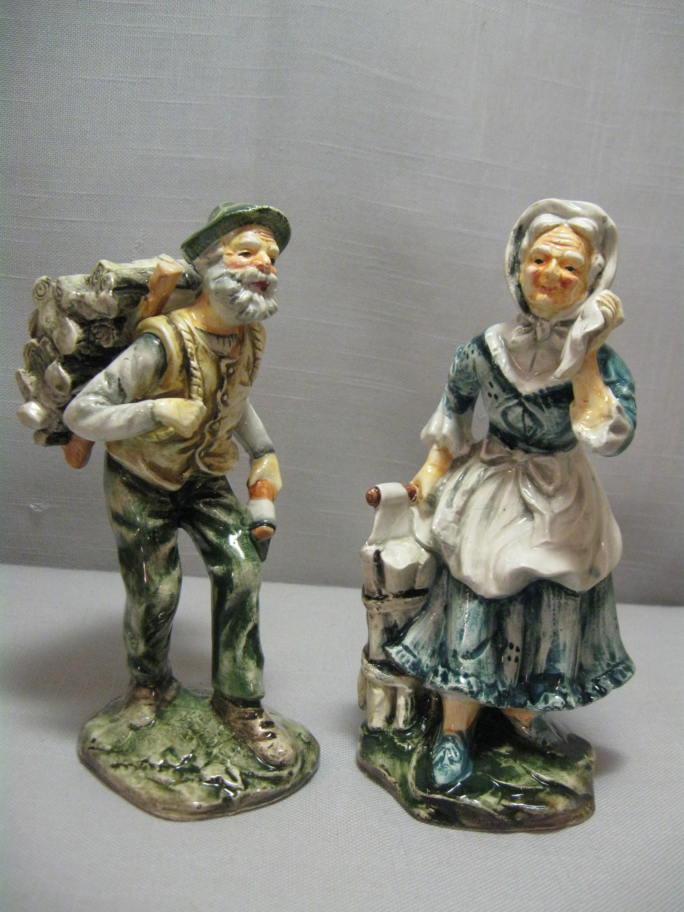 Figurine Couple Elderly Man Woman Bring Home the Firewood Both