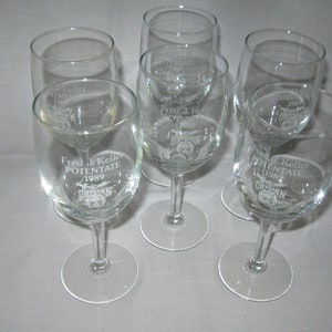 Crystal Clear Stem Wine Stem Goblets Qty 6 Etch Potentate Fred J Keller Osman Shrine Trade Mark 1989