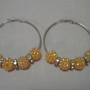 Earrings Pierce Silver Tone Hoops Gold Tone Sparkle Disco Ball Rhinestones Round Beads Crystal Clear Round Flat Rhinestone Spacers