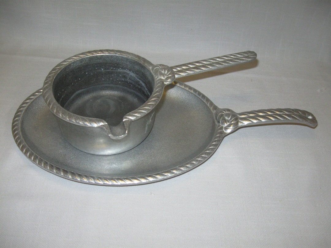 Pewter Sauce Melting Pot Long Handle Rope Design Steak Serving Etsy