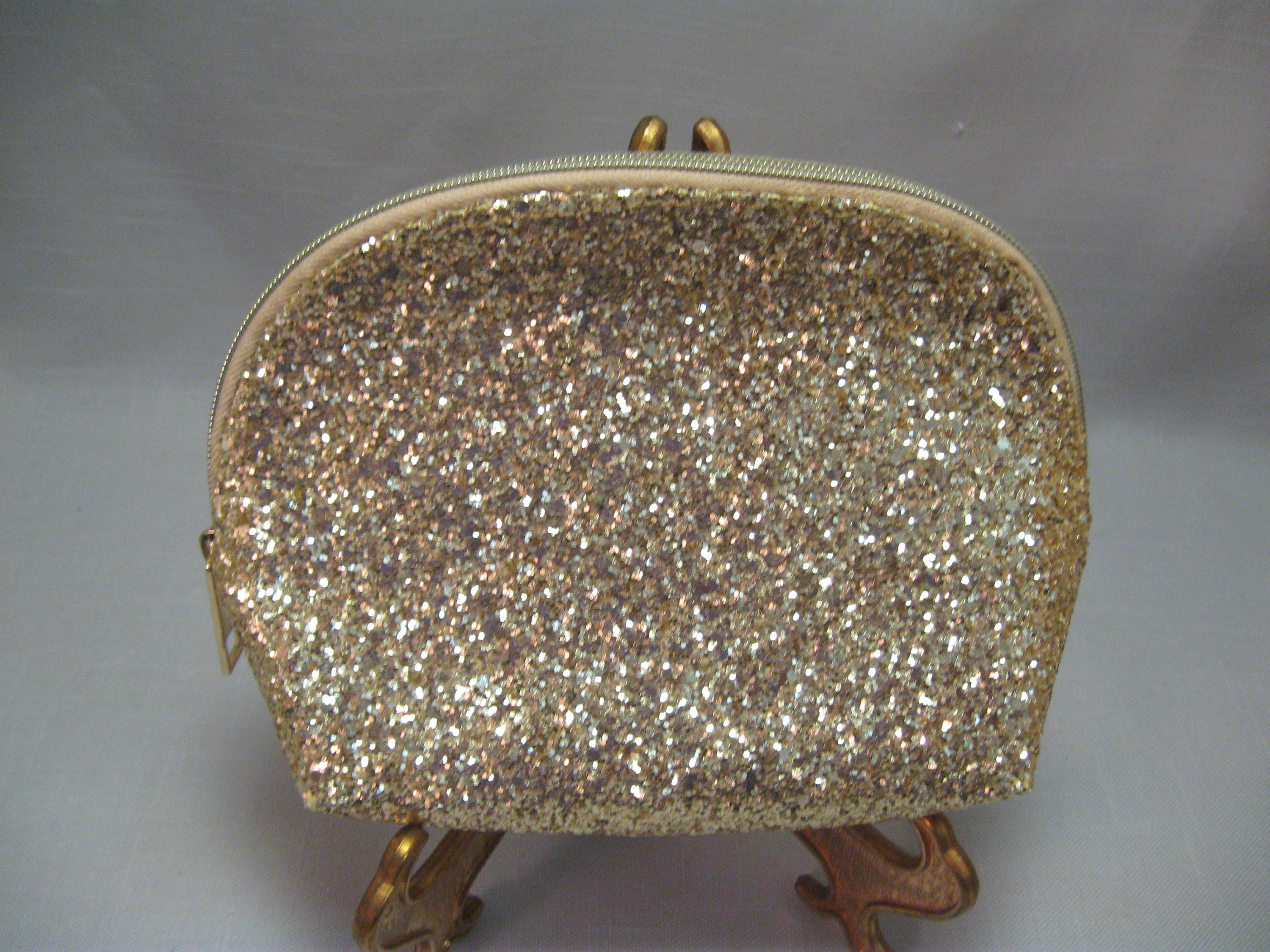 Evening Bag Cosmetic Clutch Purse Gold Tone Glitter Zipper Bag Black Interior No Inside Pocket Holiday Estee Lauder Etsy Ireland