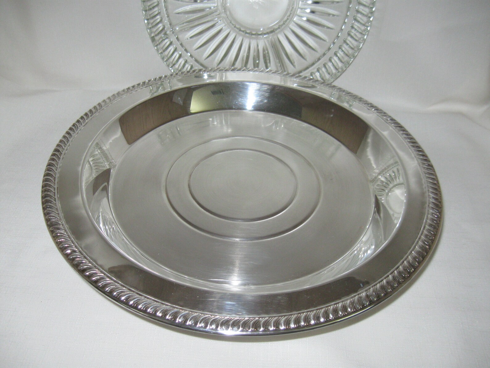 Lazy Susan Silver Plate With Glass Insert 1 Piece 4 Divisions Etsy