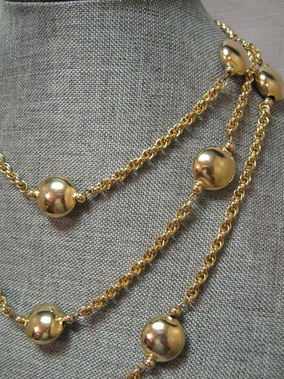 Necklace Choker Shiny Gold Tone 3 Strands Double … - image 5