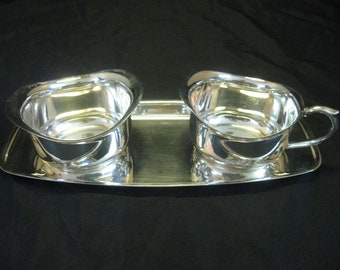Heavy Silver Plate Tray Sugar Bowl Creamer Set #203 Cheshire Silver Co 1950