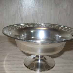 Silver Plate Bon Bon Candy Nut Dish Beaded Around Rim Filigree Tulip Design Pedestal Sheffield Reproduction 1980 NS Silver Co #0754