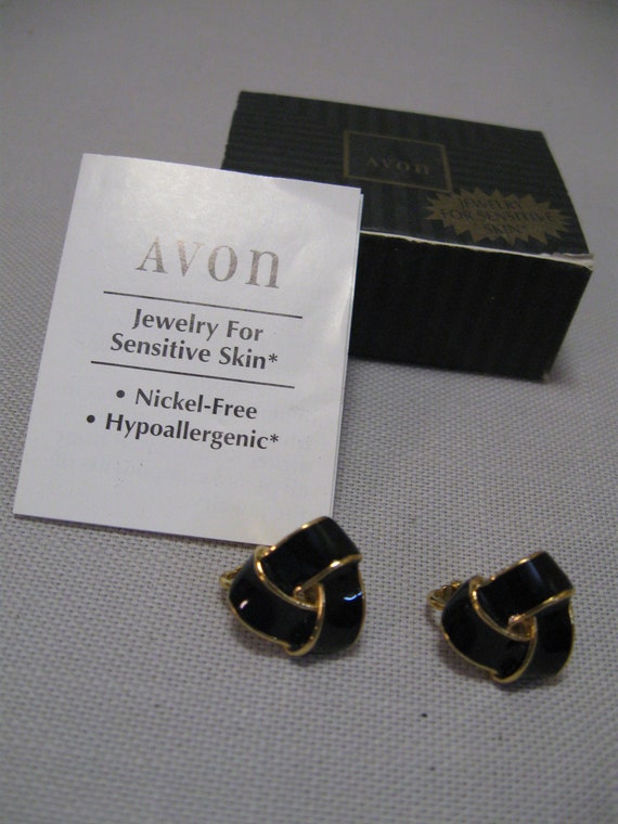 Earrings Clip On  Tailored Button Black With Gold… - image 1
