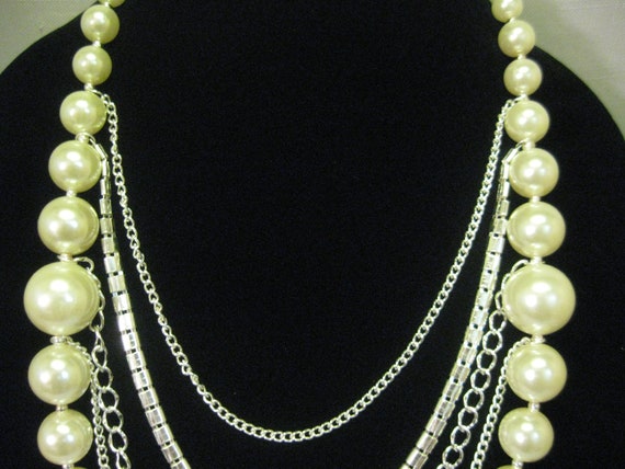 Necklace Multi Size White Faux Pearls 4 Silver To… - image 5