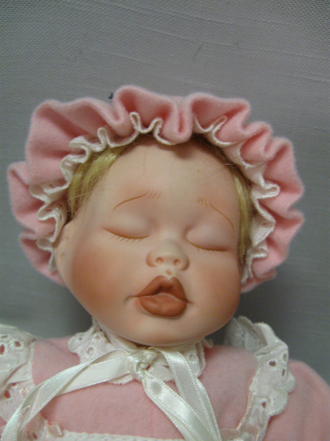 Porcelain Doll Baby Pink Sleeper With Matching White Etsy