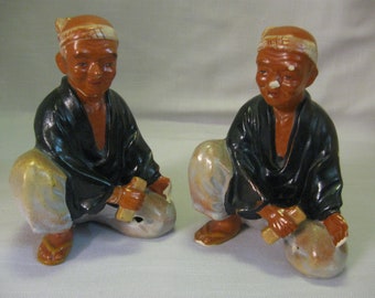 Oriental Asian Figurines Plaster Chalk Qty 2 A Fairyland Import Hand Painted Japan 1960