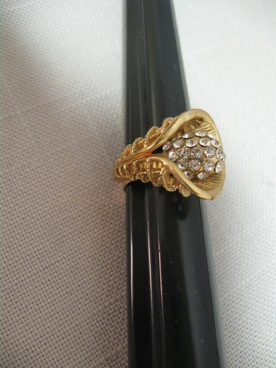 Finger Ring Statement Adjustable Gold Tone Filigr… - image 1