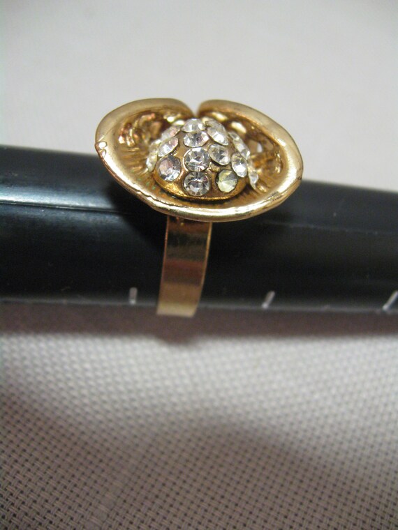 Finger Ring Statement Adjustable Gold Tone Filigr… - image 2