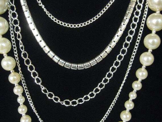 Necklace Multi Size White Faux Pearls 4 Silver To… - image 3