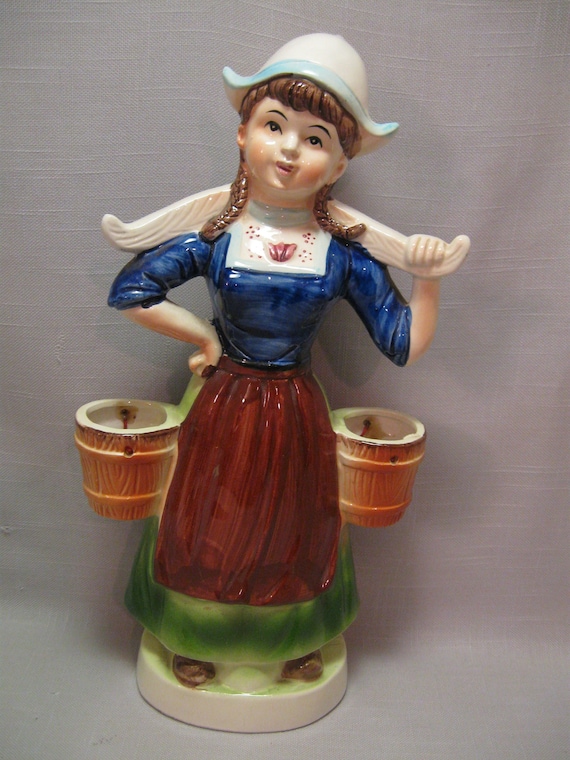 Figurine Statue Ceramic Hand Painted Dutch Girl 12 1/2 Inches Tall