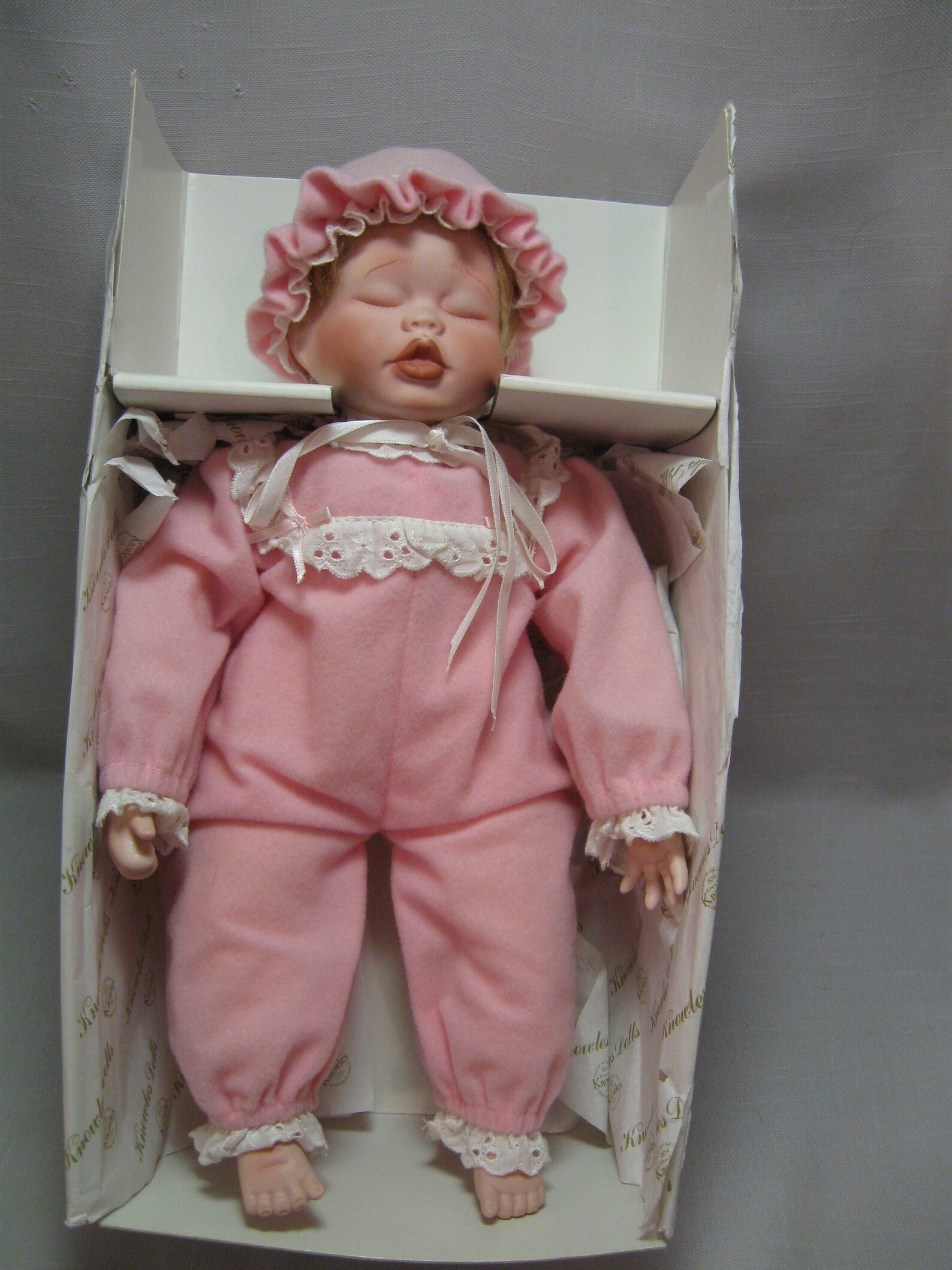 Porcelain Doll Baby Pink Sleeper With Matching White Etsy