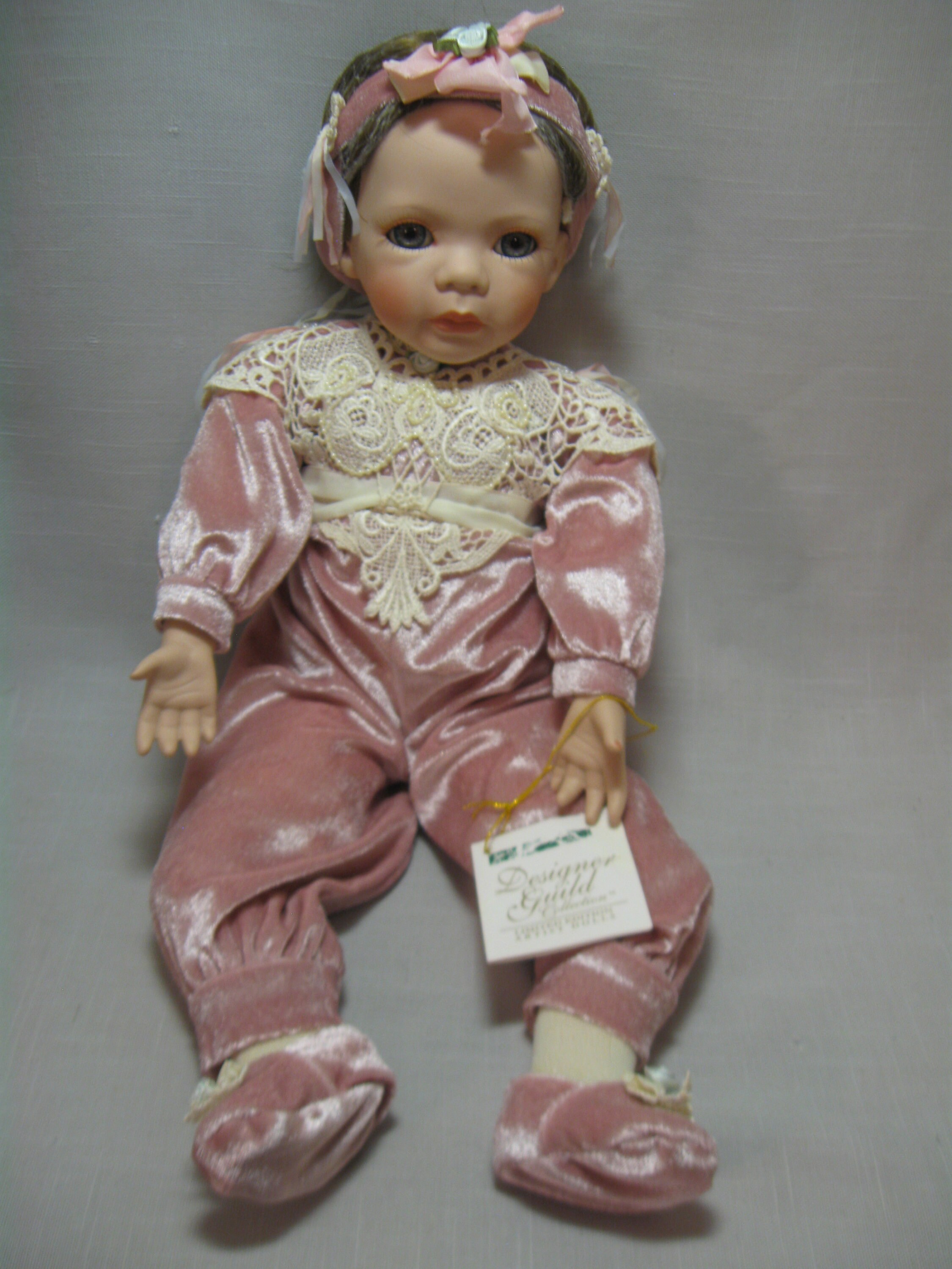 Doll Porcelain Toddler Name Pumpkin Seated Position Pink Outfit