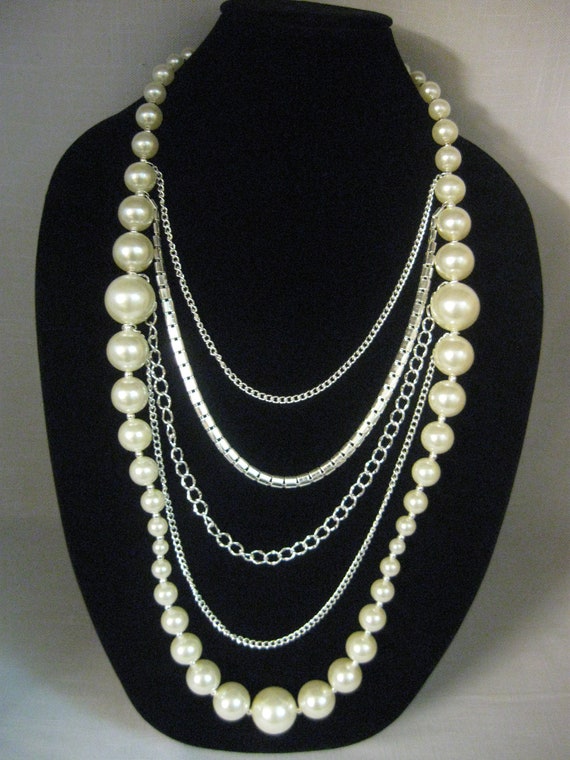 Necklace Multi Size White Faux Pearls 4 Silver To… - image 8