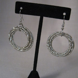 Earrings Pierce Dangle Shiny Silver Tone Bling Bling 7 Circular Round Hoops Per Earrings Fish Hook