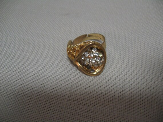 Finger Ring Statement Adjustable Gold Tone Filigr… - image 6