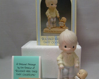 Precious Moments Figurine Bisque Porcelain Blessed Are They That Overcome Sam J Butcher #115479 Easter Seals Sponsor Enesco Collection 1987