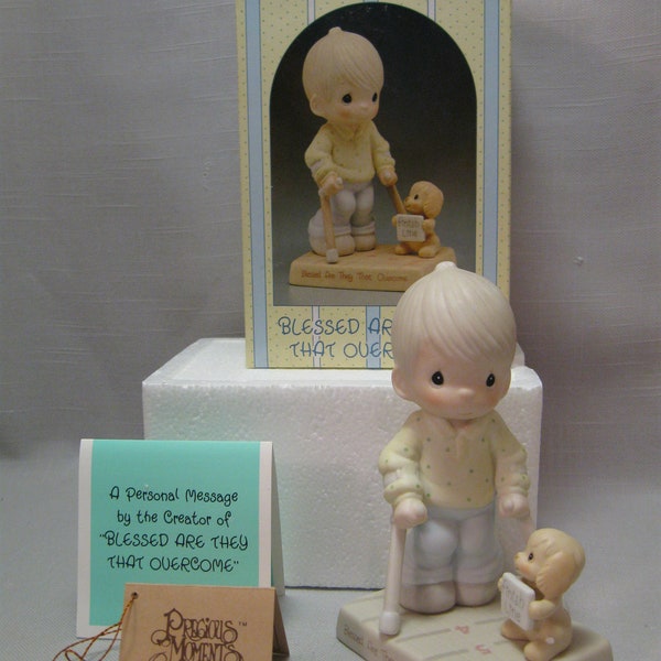 Precious Moments Figurine Bisque Porcelain Blessed Are They That Overcome Sam J Butcher #115479 Easter Seals Sponsor Enesco Collection 1987