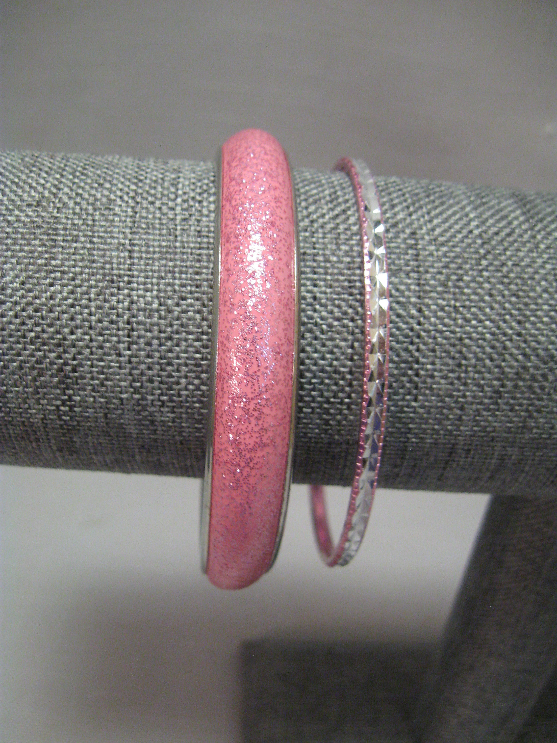 Transparent Pink Glitter Bangles
