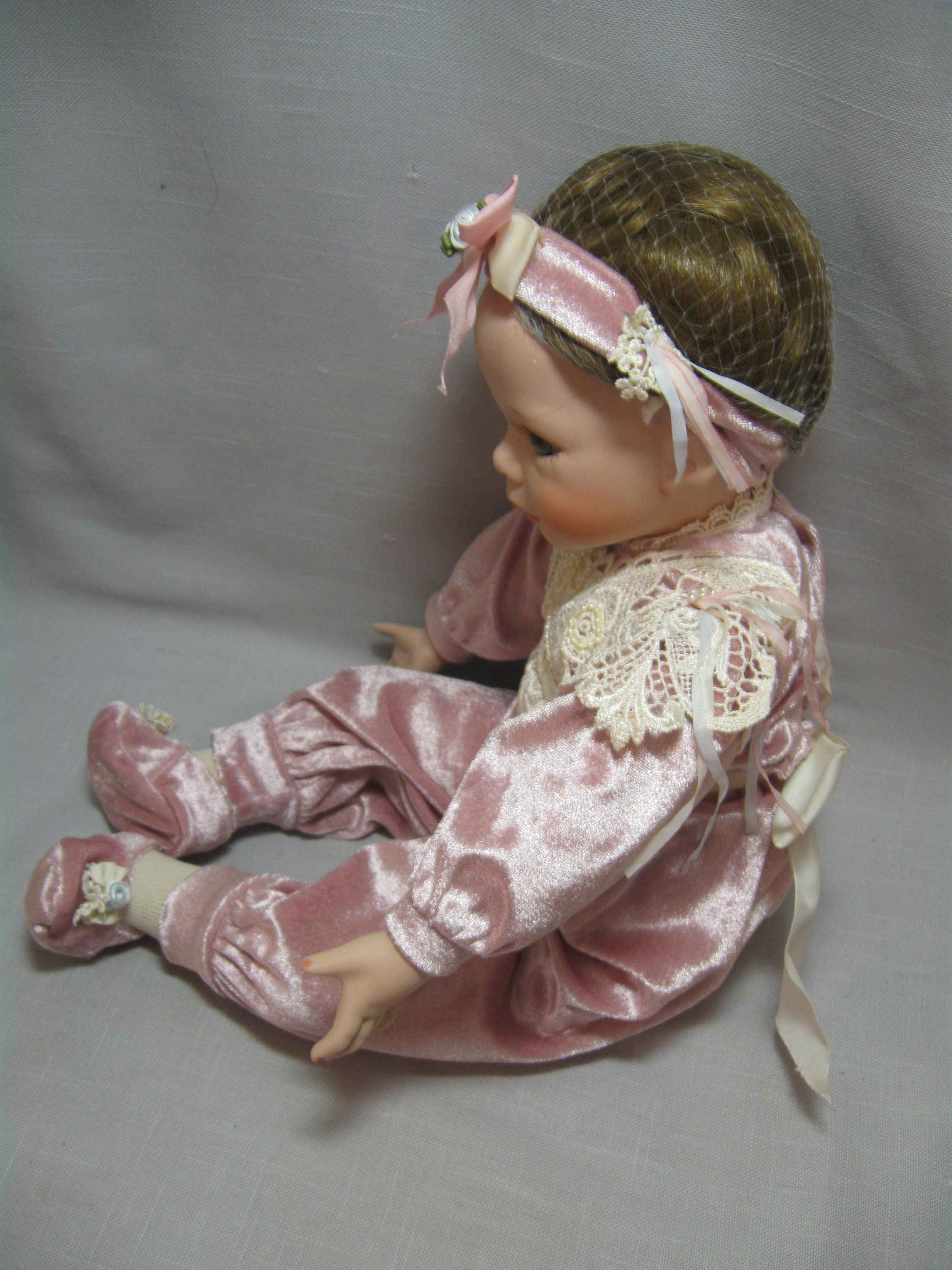 Doll Porcelain Toddler Name Pumpkin Seated Position Pink Outfit