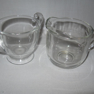 Creamer Open Sugar Bowl Clear Glass  Pedestal Glass Rim Open Sugar Bowl  2 Handles Round Base Creamer 1980 No Name