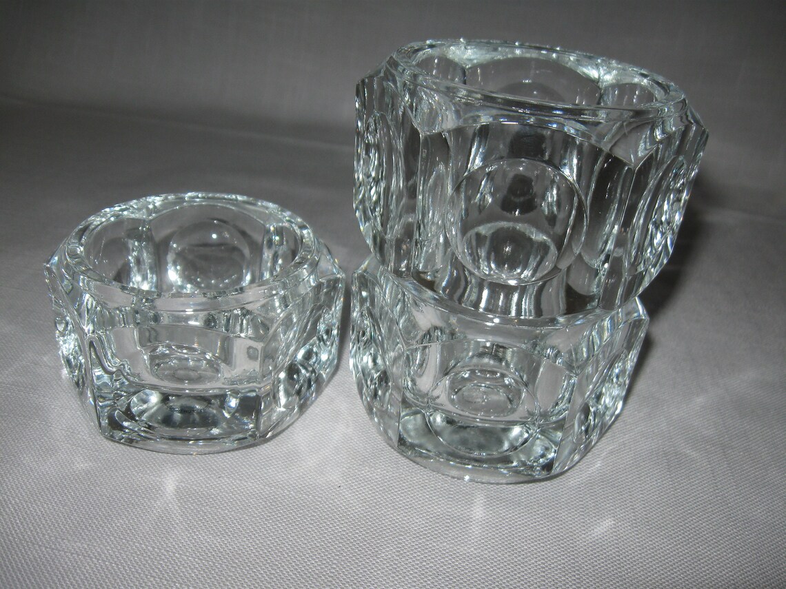 Crystal Glass Candle Stick Holders Set of 2 Block Pattern Etsy