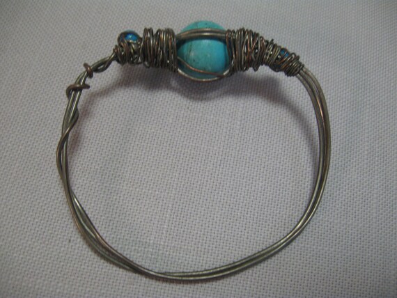 Bracelet Bangle Wire Wrap Rustic Silver Tone Turq… - image 6
