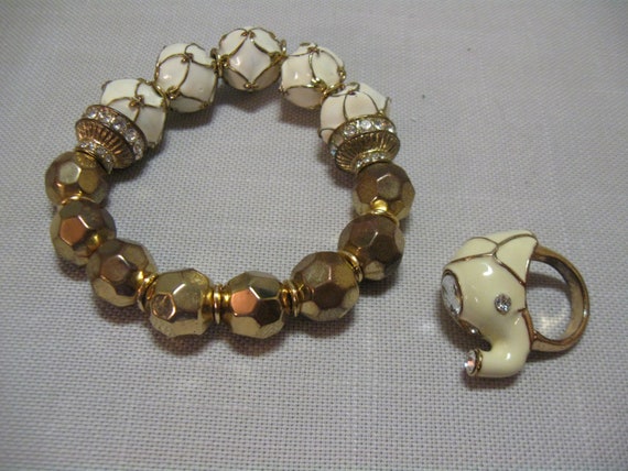 Bracelet and Elephant Head Soft Ivory Ring Rhines… - image 5