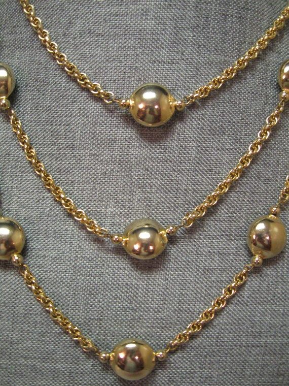 Necklace Choker Shiny Gold Tone 3 Strands Double … - image 2