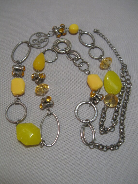 Necklace Multi Size Yellow Beads Transparent Light