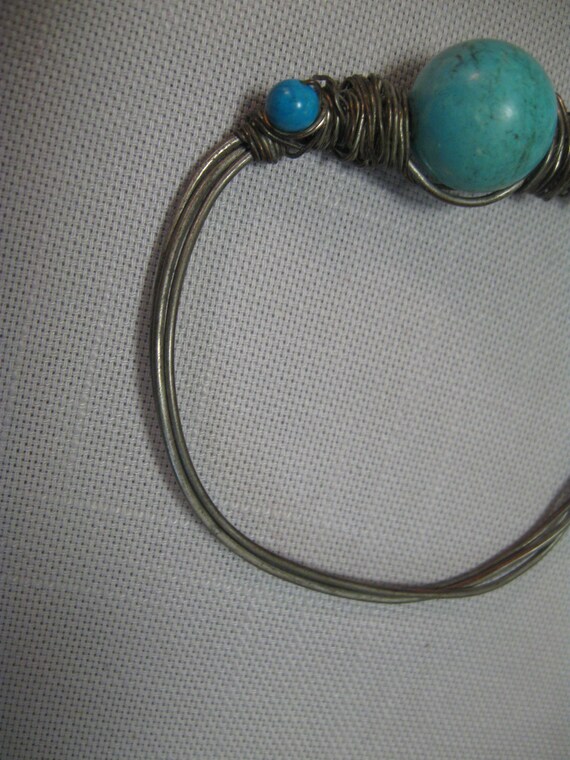 Bracelet Bangle Wire Wrap Rustic Silver Tone Turq… - image 4