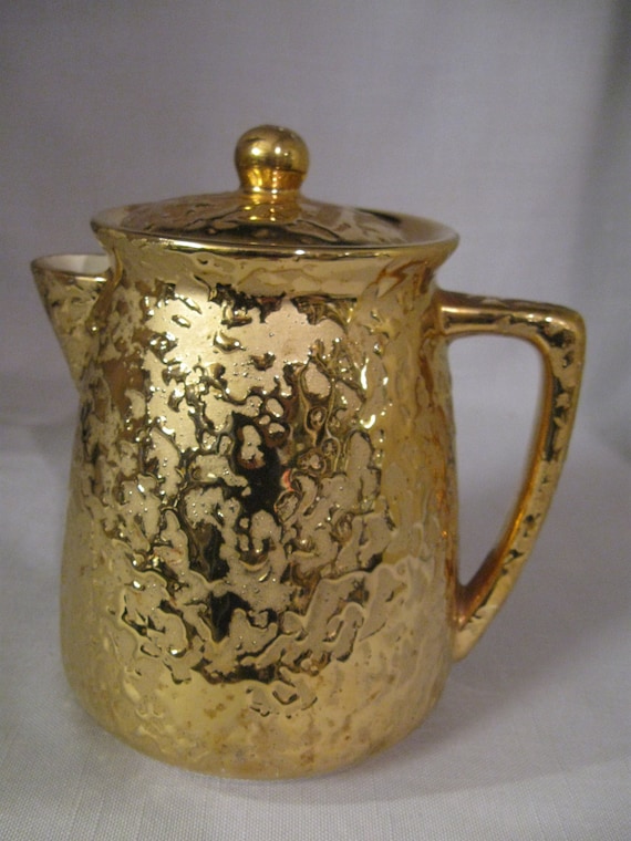Coffee Pot Tea Pot With Lid 24K Gold Weeping Gold Sunburst Hand
