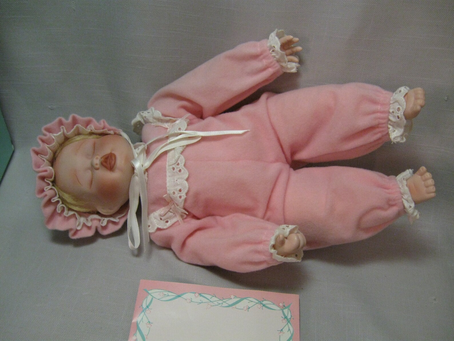 Porcelain Doll Baby Pink Sleeper With Matching White Etsy