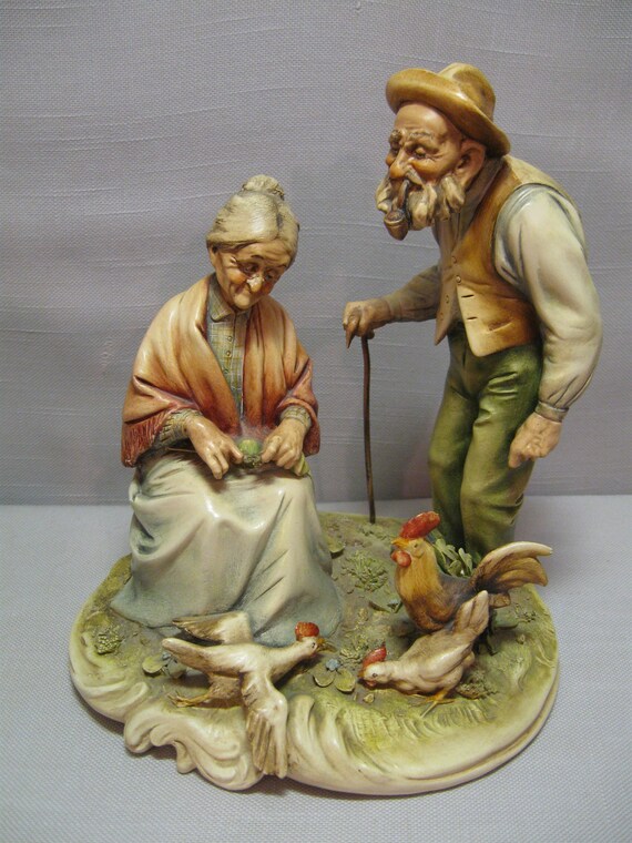 Figurine Statue Golden Years Elderly Couple Lady Knitting Man With