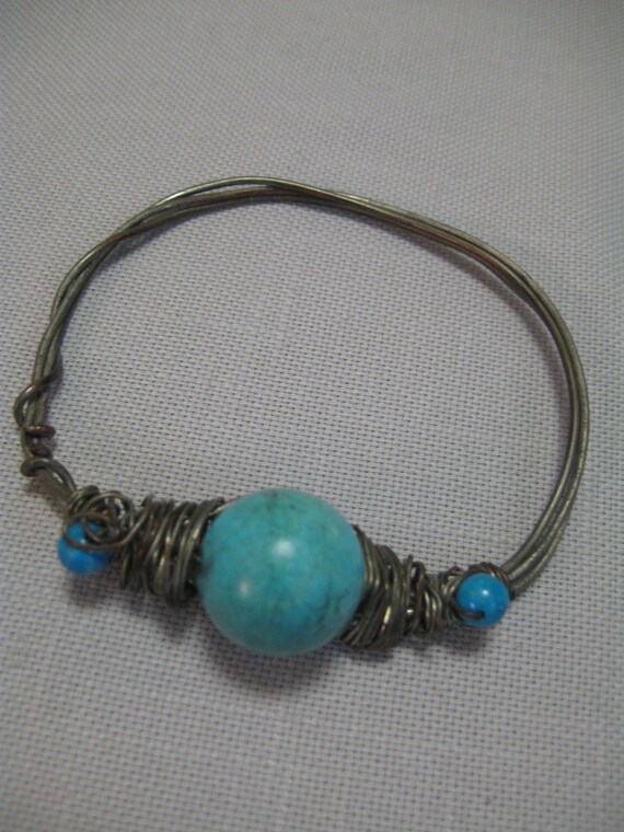 Bracelet Bangle Wire Wrap Rustic Silver Tone Turq… - image 3