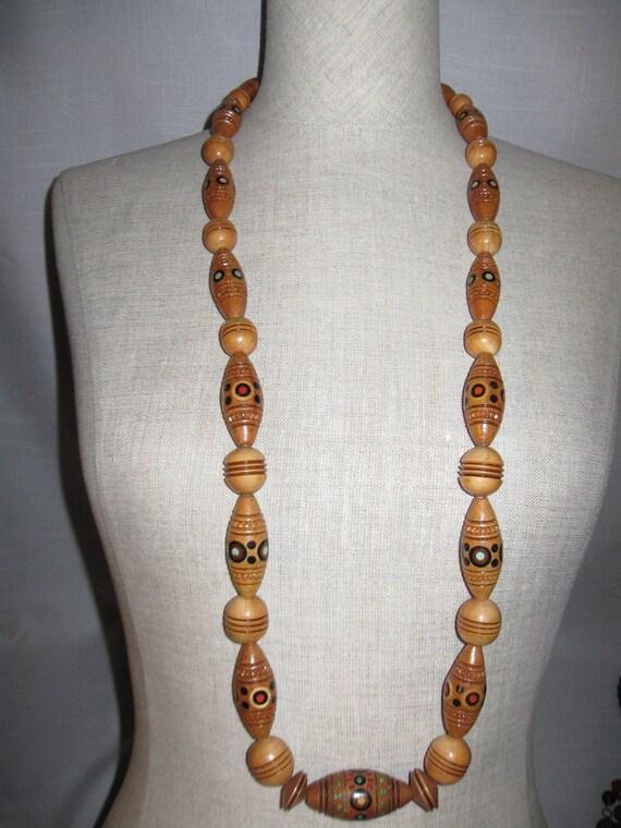 Necklace Wood Over Head 40" Length Oval Round and 
