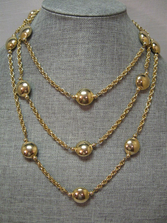 Necklace Choker Shiny Gold Tone 3 Strands Double … - image 7