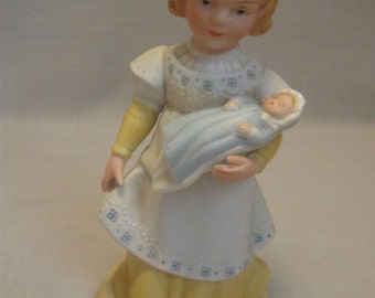 Porcelain Bisque Figurine A Mother&#39;s Love Girl With Doll Exclusively Handcrafted For Avon 1981