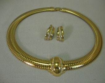 1000 Jahre Schmuck Glänzende 18K Vergoldete Halskette & Ohrringe Sarah Jones Of Trifari 1986