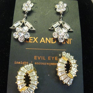 Alex And Ani Earrings Qty 2 Pairs Pierce Faceted Crystal Dangles Flower Leaf Design Interlocking Wing Design Adorned Swarovski Crystals