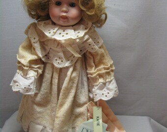 Doll Porcelain Name Katie Blonde Hair Blue Eyes Light Pink