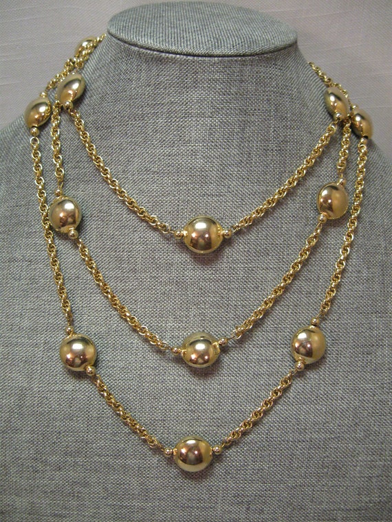 Necklace Choker Shiny Gold Tone 3 Strands Double … - image 1